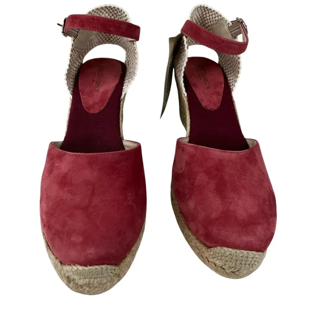 Ilse Jacobsen Wedge Espadrille Sandals Pink Suede 40 New